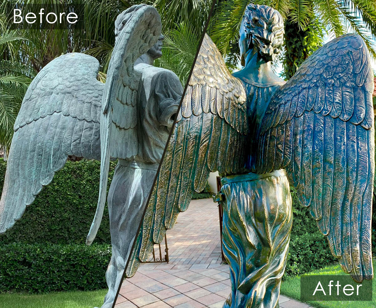Before and After Restoration Bronze Statue